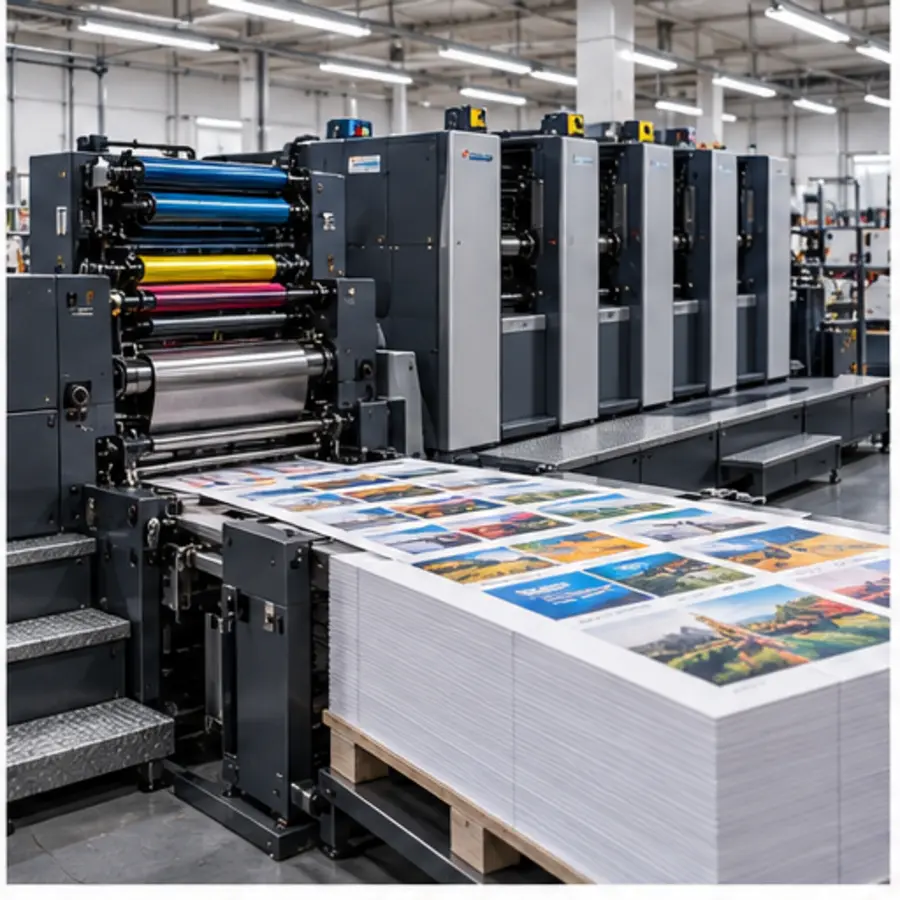 Offset printing press producing business materials