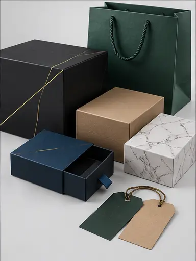 Printed boxes, paper bags and tags